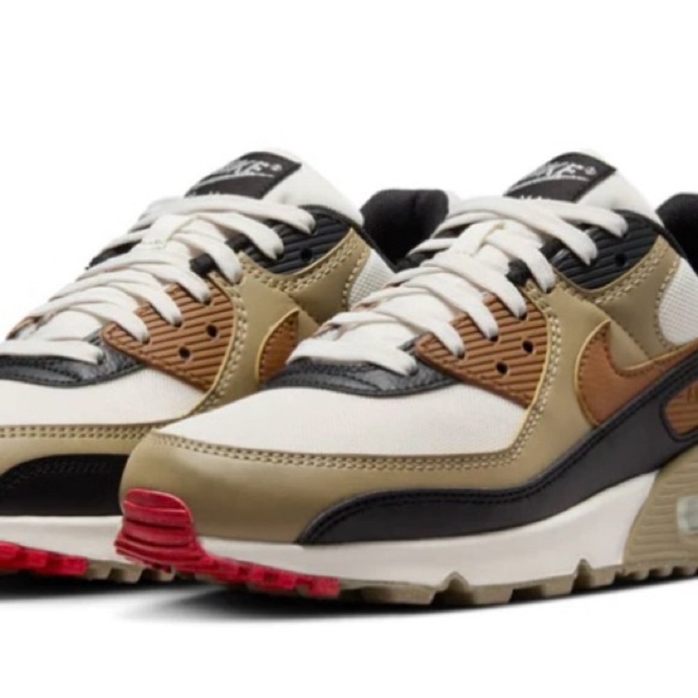 Nike Air Max 90 Sneakers in Light British Tan/Black/ Fire Red